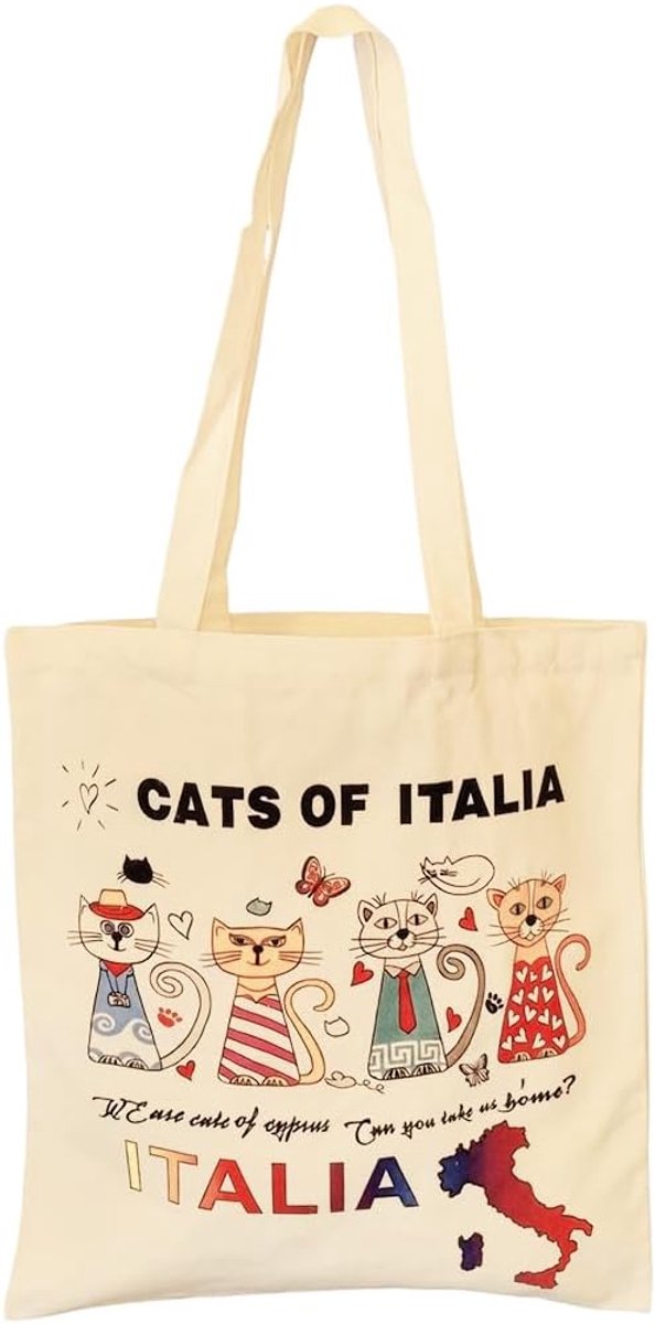 Katoenen tas 42 x 38 cm - design Cats of Italy - herbruikbaar - ideaal voor winkelen - ShopVlot
