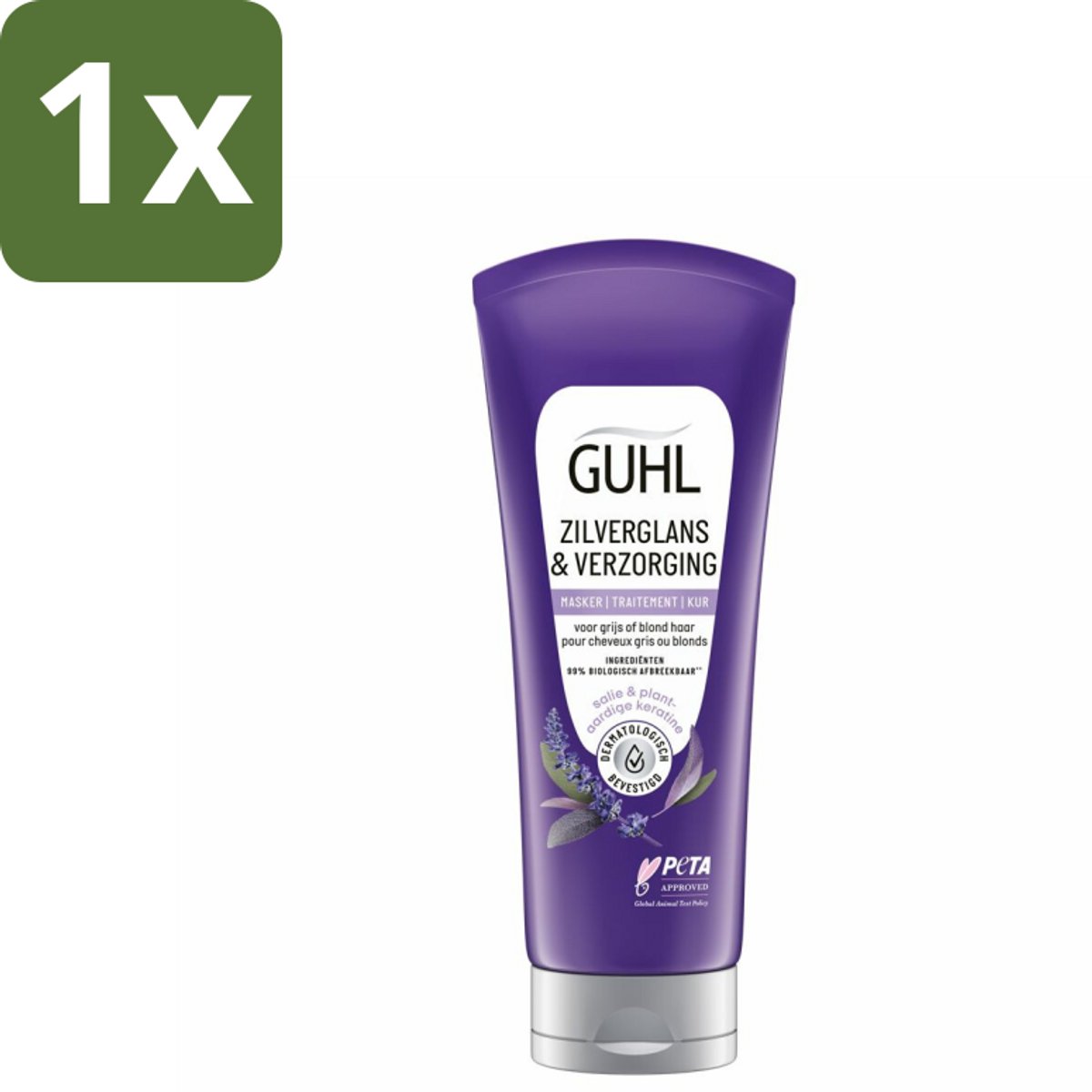 1 x Guhl - Haarmasker - Zilverglans & Verzorging Anti-Geel - 200 ml - Anti-geel Haarmasker - Haarmasker Anti-geel - Haarmasker Voor Blond Haar - Haarmasker Voor Grijs Haar - Haarmasker Voor Geblondeerd Haar