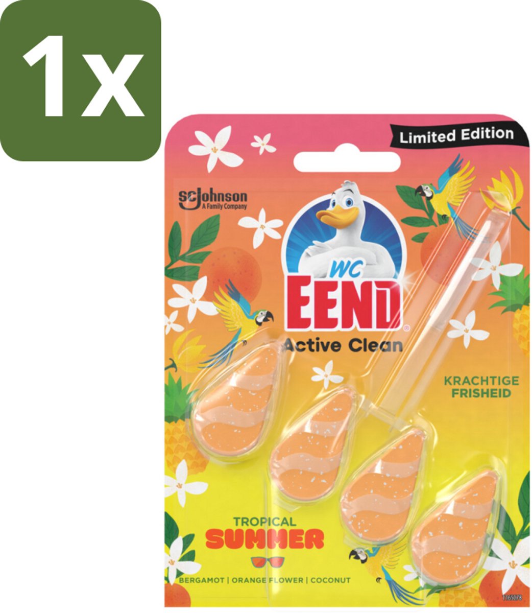 1 x WC Eend - Active Clean Tropical Summer - Toiletblok - Zomerse Frisheid - 38 gr - WC Eend - Toiletblok - Tropisch - Geur - Reiniging