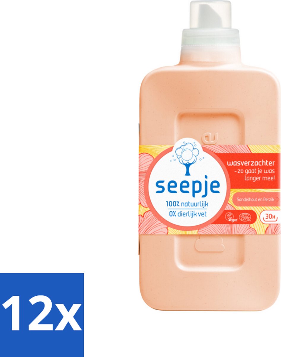 12 x Seepje - Wasverzachter - Verzorgt en Verfrist - Sandelhout en Perzik - 30 Wasbeurten - 750 ml - Wasverzachter - Wasmiddel - Natuurlijke Wasverzachter - Biologische Wasverzachter - Wasverzachter Sandelhout