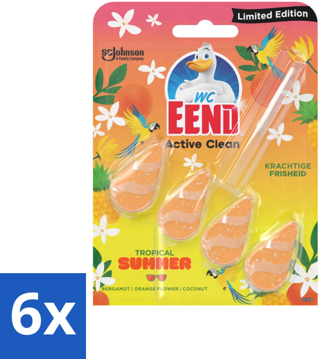 6 x WC Eend - Active Clean Tropical Summer - Toiletblok - Zomerse Frisheid - 38 gr - Toiletblok - Wc Reiniging - Tropische Geur - Zomerse Geur - Actief Schuim