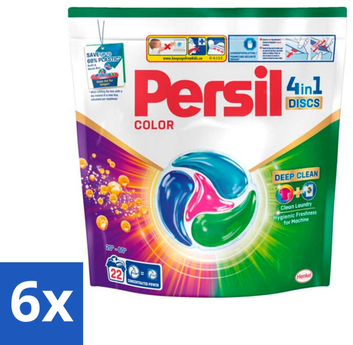 6 x Persil - Wasmiddel - Wasmiddelcapsules Discs Gekleurde Was - Voor Gekleurde Was - 22 wasbeurten - Wascapsules - Gekleurde Was - Vlekkenverwijderaar - Wasmiddel - Diepe Reiniging