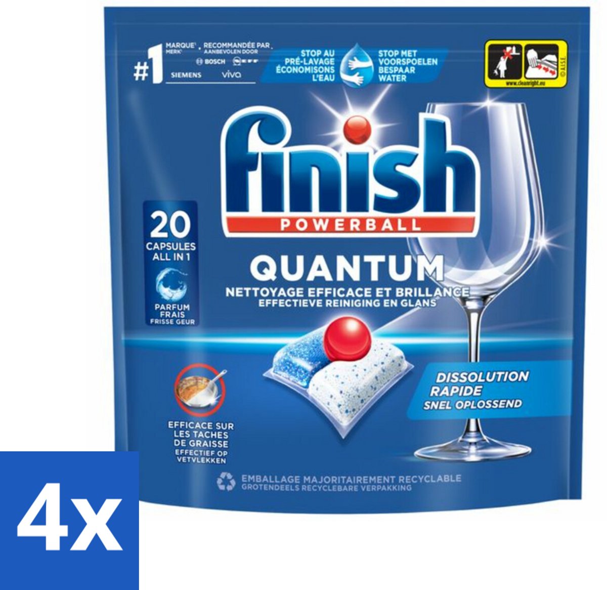 4 x Finish - Vaatwasmiddel - Quantum Vaatwastabletten Regular - Diepe Reiniging - 20 capsules - Vaatwastabletten - Diepe Reiniging - Vaatwasser Capsules - Glans - Vetverwijdering