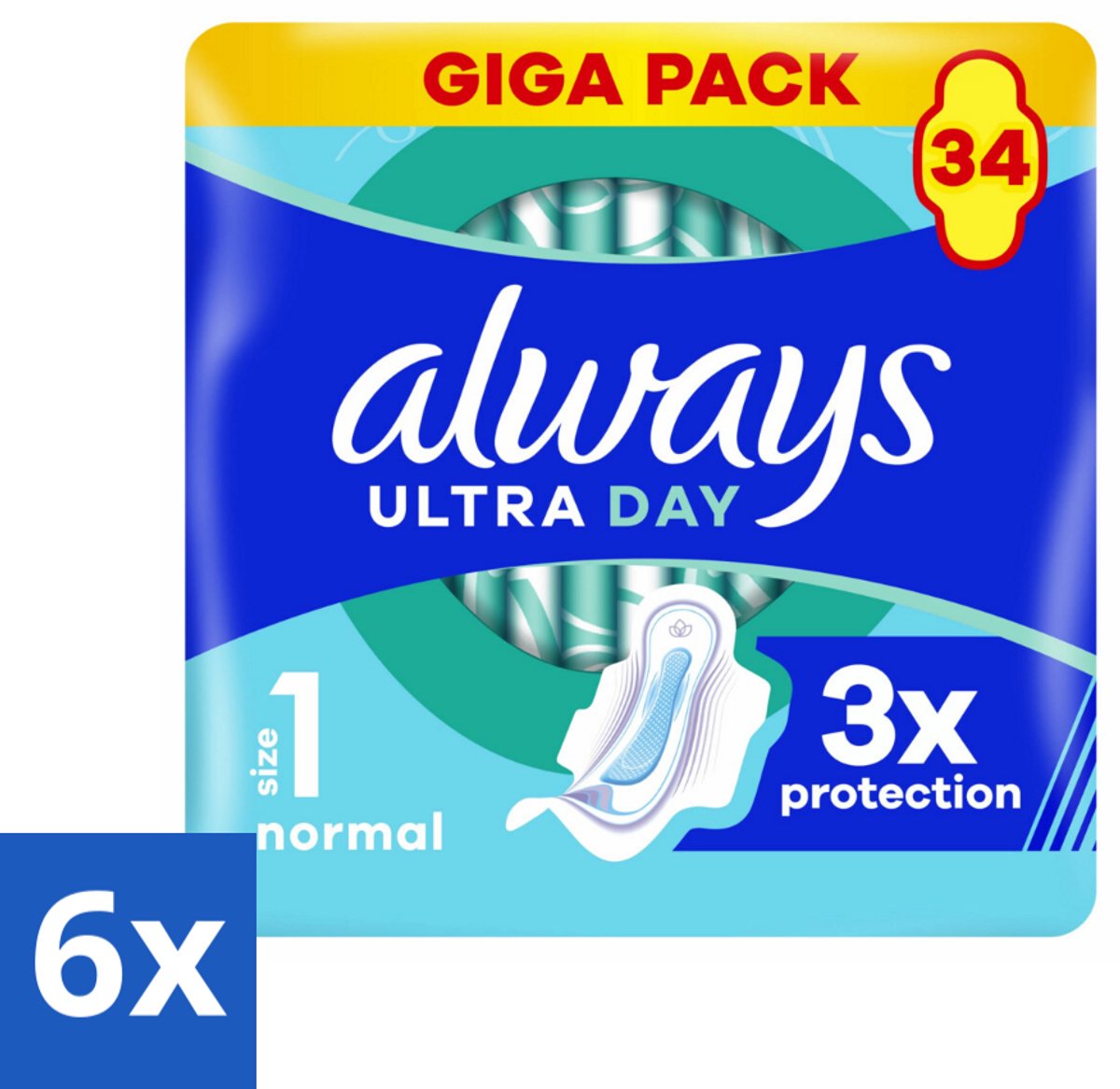 6 x Always - Maandverband - Dag - Normal - 34 Maandverband - Maandverband - Maandverband Met Vleugels - Always Ultra - Always Ultra Day Normal - Dagverband