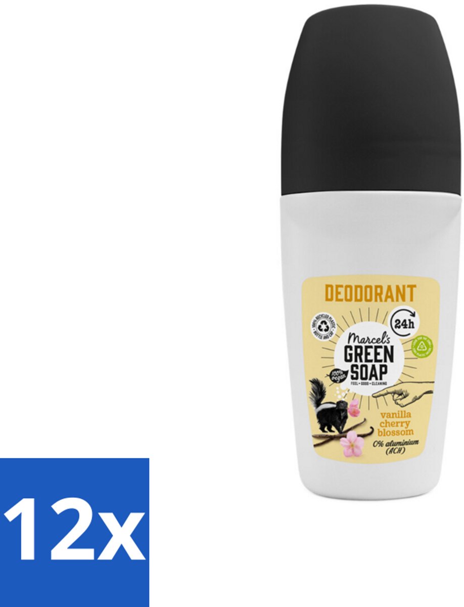 12 x Marcel's Green Soap - Deodorant Roller - Vanilla & Cherryblossom - Langdurige frisheid - 50 ml - Deodorant - Natuurlijke Deodorant - Vegan Deodorant - Aluminiumvrij Deodorant - Duurzame Deodorant