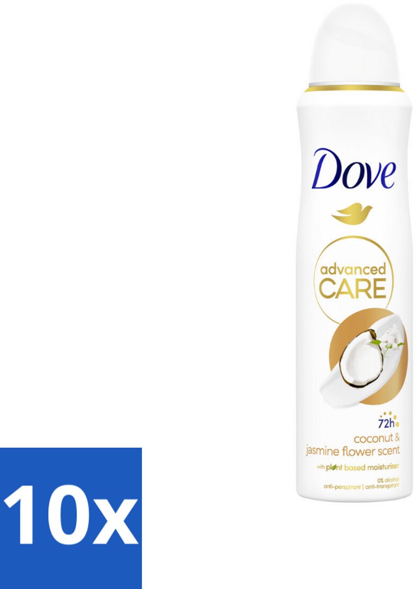 Dove Deodorant Spray - Advanced Care - Kokos & Jasmijnbloem - 150 ml - Bulkverpakking - 10 stuks