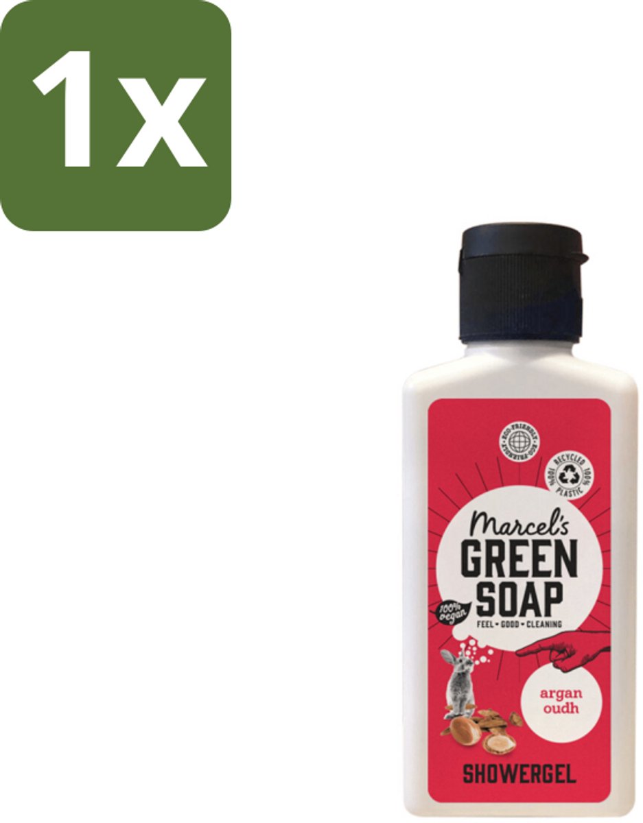 1 x Marcel's Green Soap - Douchegel - Argan & Oudh Mini - Krachtige werking - 100 ml - Douchegel Argan Oudh Mini - Natuurlijke Douchegel - Biologische Douchegel - Vegan Douchegel - Milieuvriendelijke Douchegel