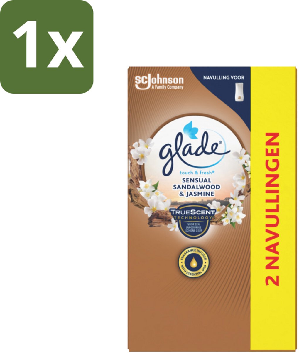 1 x Glade - Touch & Fresh Navulling - Sensual Sandelhout Jasmijn - 2 × 10 ml - Geur Navulling - Sandelhout Jasmijn - Glade Touch & Fresh - Geur In Badkamer - Geur In Toilet