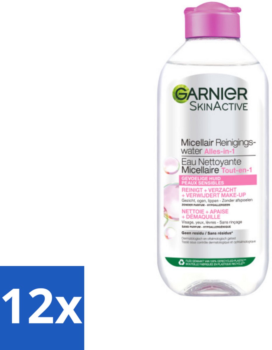 12 x Garnier - SkinActive - Micellair Reinigingswater - Gevoelige Huid - Milde Reiniging & Make-Up Remover - 400 ml - Micellair Water - Reinigingswater - Gevoelige Huid - Make-up Remover - Milde Reiniging