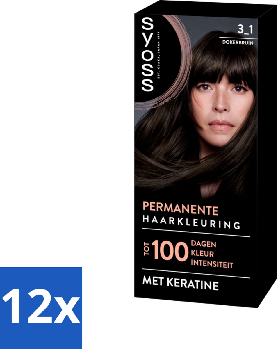 12 x SYOSS - Permanent Coloration 3-1 - Haarverf - Permanente Haarkleuring - Donkerbruin - Grijsdekking - Permanente Haarkleur - Donkerbruin Haar - Grijsdekking - Keratine - Haarkleur
