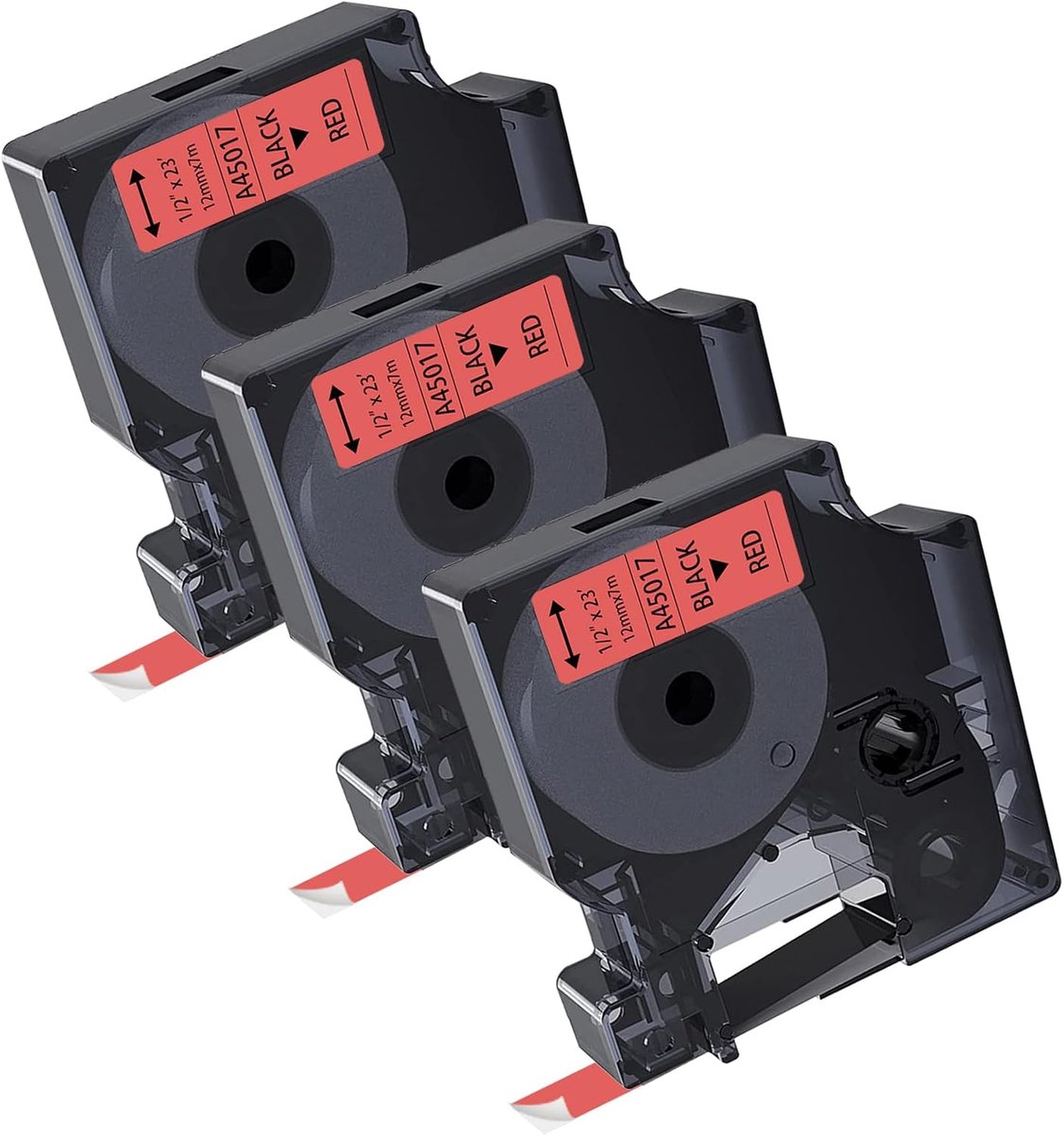 Labeltapes Dymo D1 45017 - 12mm x 7m - zwart op rood - ideaal voor labelmachines - ShopVlot