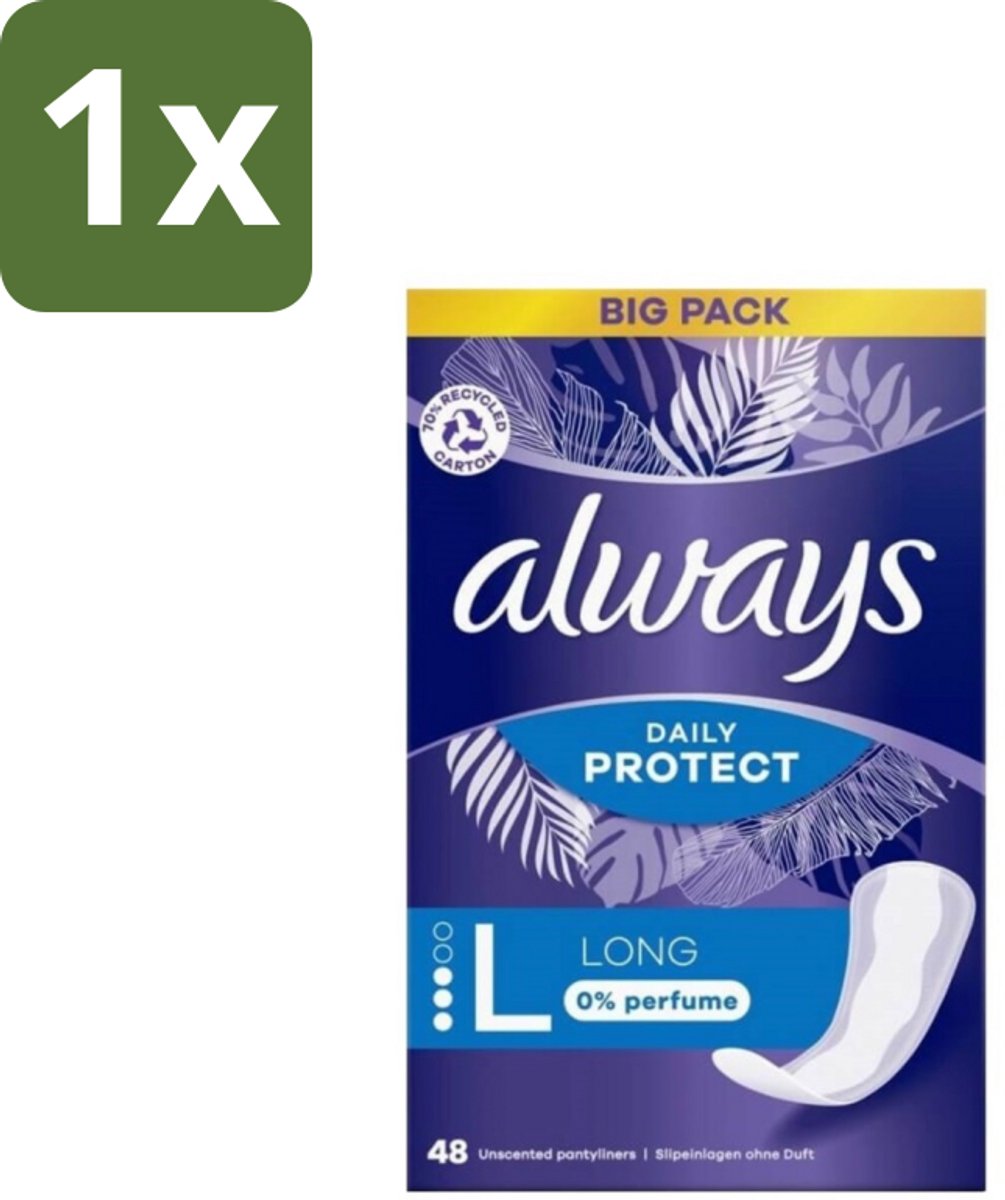 1 x Always - Inlegkruisjes - Long - 0% Parfum - 48 Inlegkruisjes - Inlegkruisje - Inlegkruisjes - 0% Parfum - Langdurige Frisheid - Absorptie