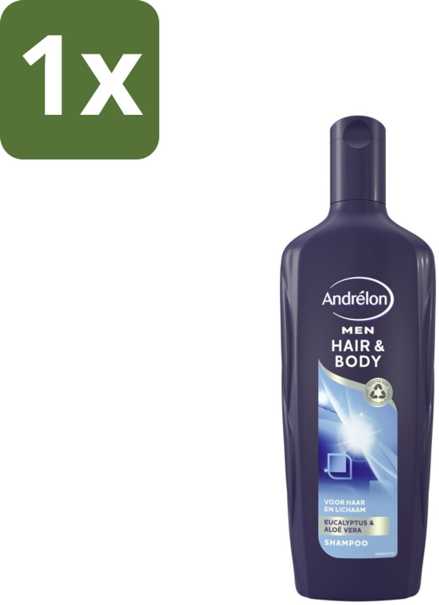 1 x Andrélon - Men - Hair & Body - Shampoo - 300 ml - Shampoo En Douchegel - Mannelijke Haar En Lichaam Verzorging - Eucalyptus Shampoo - Aloë Vera Bodywash - 2-in-1 Shampoo