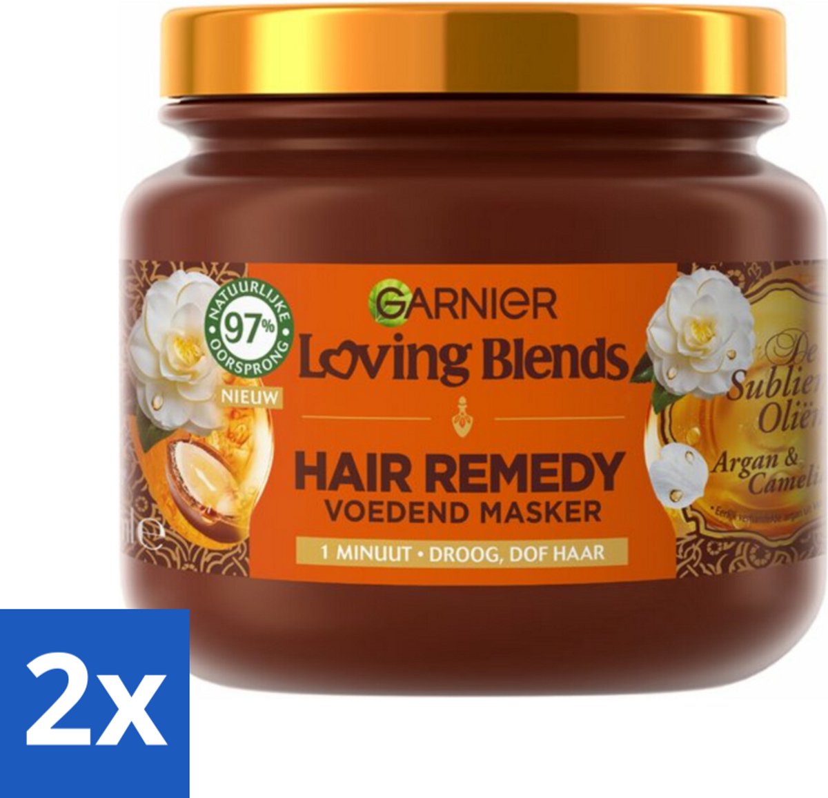 2 x Garnier - Loving Blends - Haarmasker - Argan & Cameliaolie - Droog & Dof Haar - 340 ml - Haar Masker - Argan Olie - Cameliaolie - Droog Haar - Dof Haar