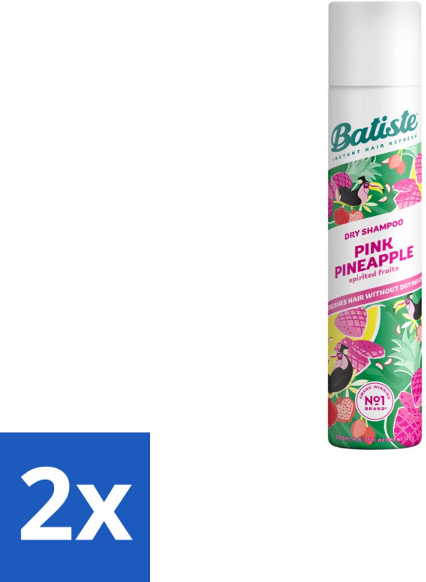 2 x Batiste - Pink Pineapple - Droogshampoo - Friszoete Geur - Verfrist en Geeft Volume - 200ml - Droogshampoo - Haarverfrisser - Batiste - Pink Pineapple - Tropische Geur
