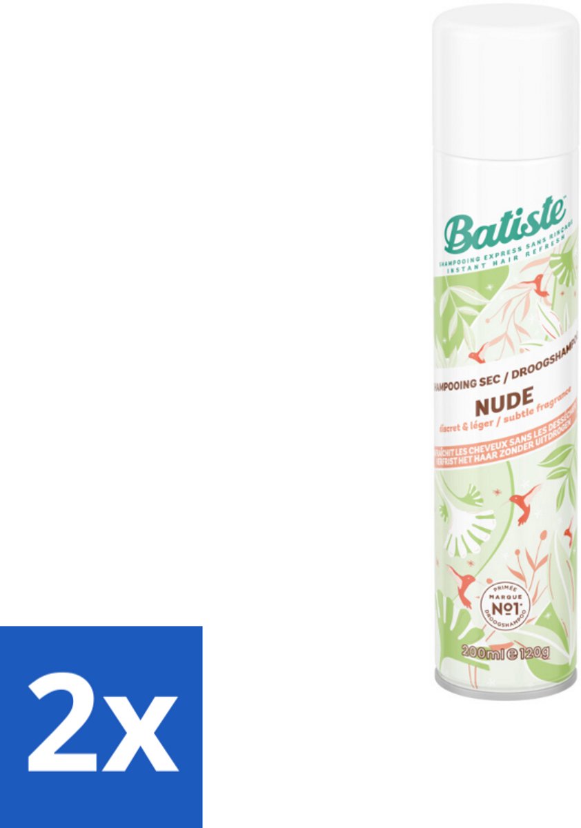 2 x Batiste - Nude - Droogshampoo - Frisse Look - Volume en Textuur - 200ml - Droogshampoo - Batiste - Nude - Fris Haar - Natuurlijke Droogshampoo