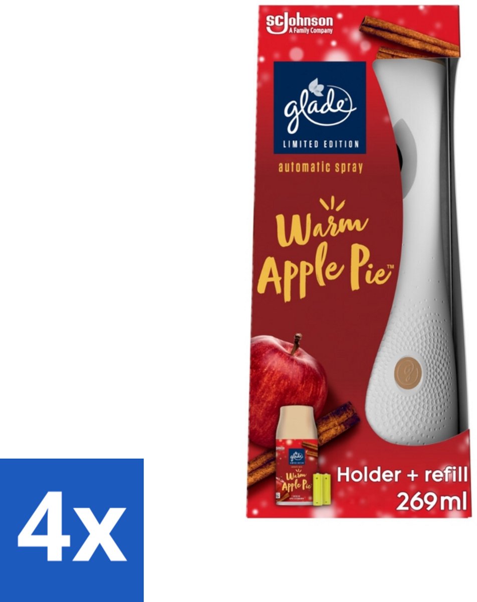 4 x Glade - Houder Automatische Spray - Warme Appeltaart Limited Edition - 269 ml - Geur - Huisgeur - Sfeer - Warmte - Gezelligheid