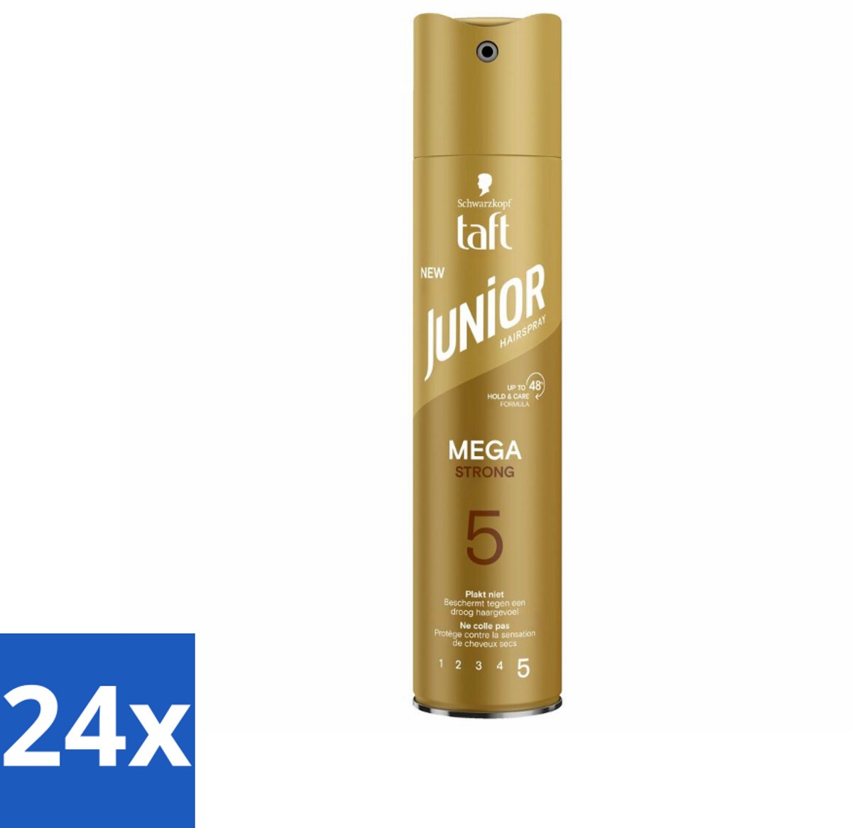 24 x Taft - Mega Strong 5 - Junior Haarspray - Extra sterke hold voor kids - 250 ml - Haarspray - Sterke Fixatie - Milde Haarspray - Vegan Haarspray - Haarspray Voor Kinderen