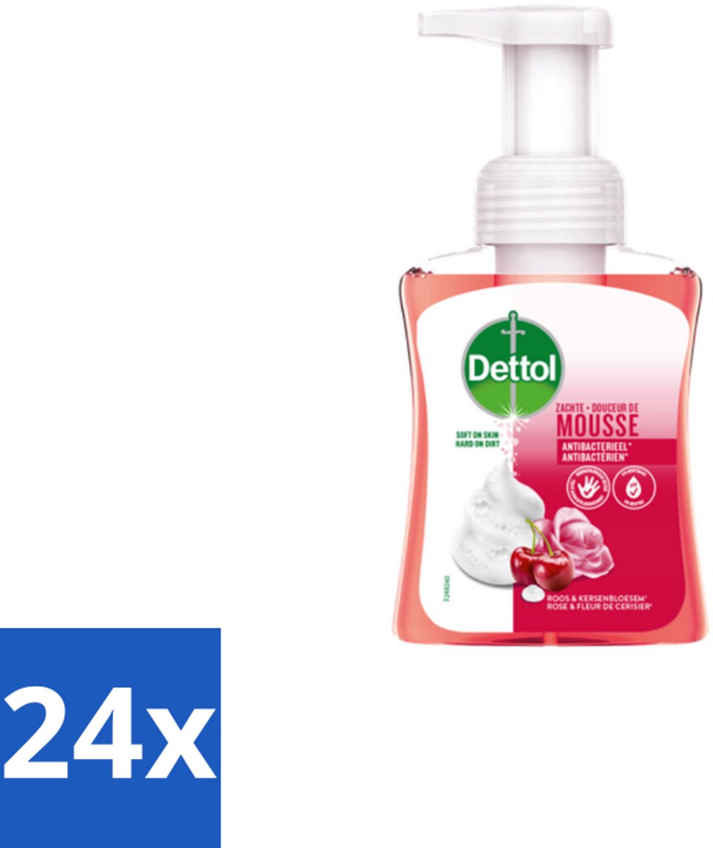 24 x Dettol - Foam Handzeep - Rozen & Kersenbloesem - Zacht Mouse - 250 ml - Antibacteriële Handzeep - Schuimende Handzeep - Rozen Geur - Kersenbloesem Geur - Zachte Handzeep