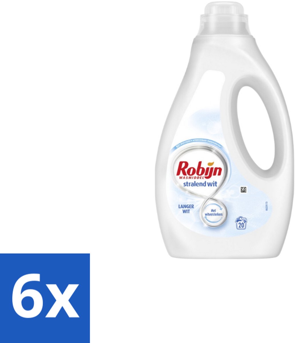 6 x Robijn - Stralend Wit - Vloeibaar Wasmiddel - 20 Wasbeurten - Wasmiddel - Witwas - Vloeibaar Wasmiddel - Wasverzachter - Biologisch Afbreekbaar