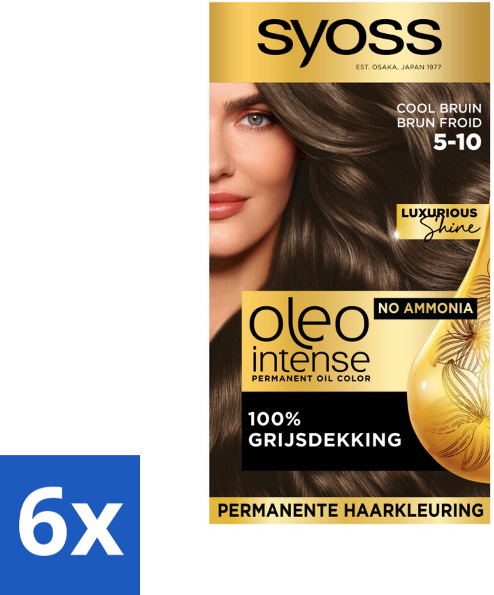 6 x SYOSS - Oleo Intense 5-10 - Haarverf - Permanente Haarkleuring - Cool Bruin - Langdurige Kleur - Permanente Haarkleuring - Haarkleur - Koele Bruine Haarkleur - Haarkleuring Zonder Ammoniak - Arganolie