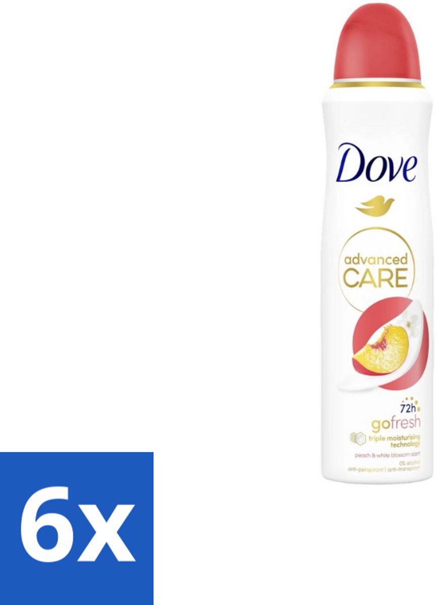 6 x Dove Deodorant Spray - Perzik & Witte Bloesem - 150 ml - Dove Deodorant - Anti-transpirant - Peach & White Blossom - Deodorant Spray - Verzorgende Deodorant