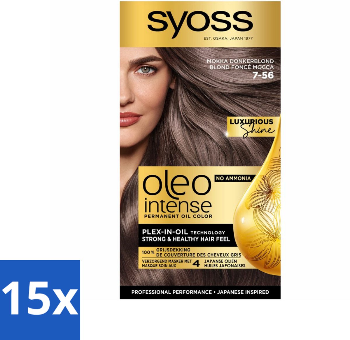 15 x SYOSS - Oleo Intense 7-56 Mokka Donkerblond - Haarverf - Zonder Ammoniak - Grijsdekking - Langdurige Kleur - Haarverf - Permanent Haarkleuring - Zonder Ammoniak - Grijsdekking - Haarkleur