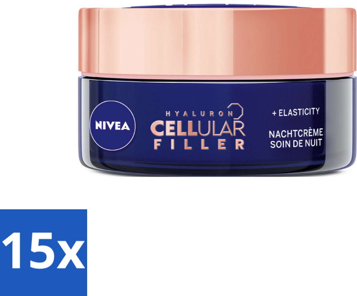 15 x NIVEA - Nachtcrème - CELLular Expert Lift Anti-Veroudering - Voor alle huidtypes - Met Bakuchiol & Hyaluronzuur - Verhoogt collageen & anti-rimpel - 50 ml - Anti-aging Crème - Bakuchiol Crème - Hyaluronzuur Crème - Nachtcrème - Huidverzorging
