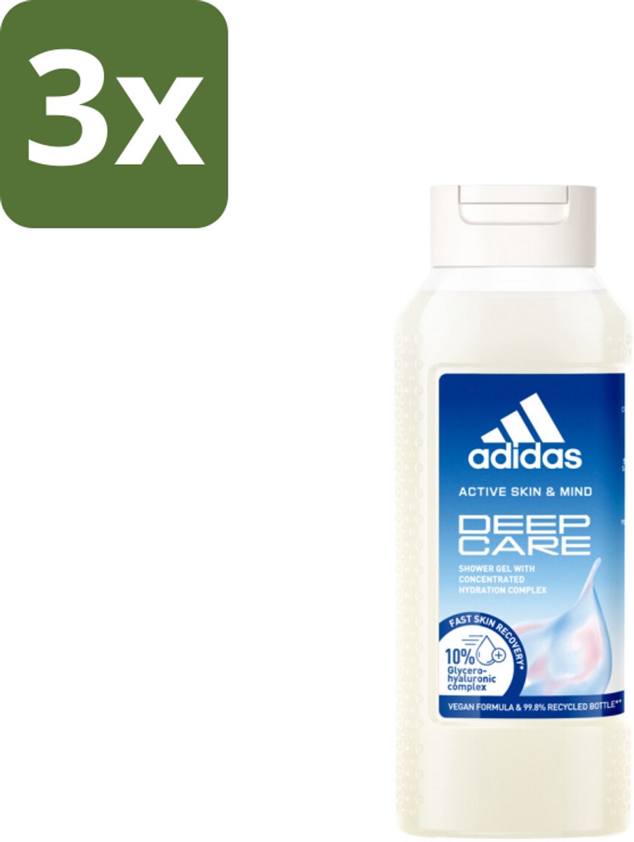 3 x Adidas – Douchegel – Active Skin & Mind Deep Care – 250 ml - Douchegel Sport - Hydraterende Douchegel - Huid Verzorging Na Training - Actieve Huidverzorging - Vegan Douchegel