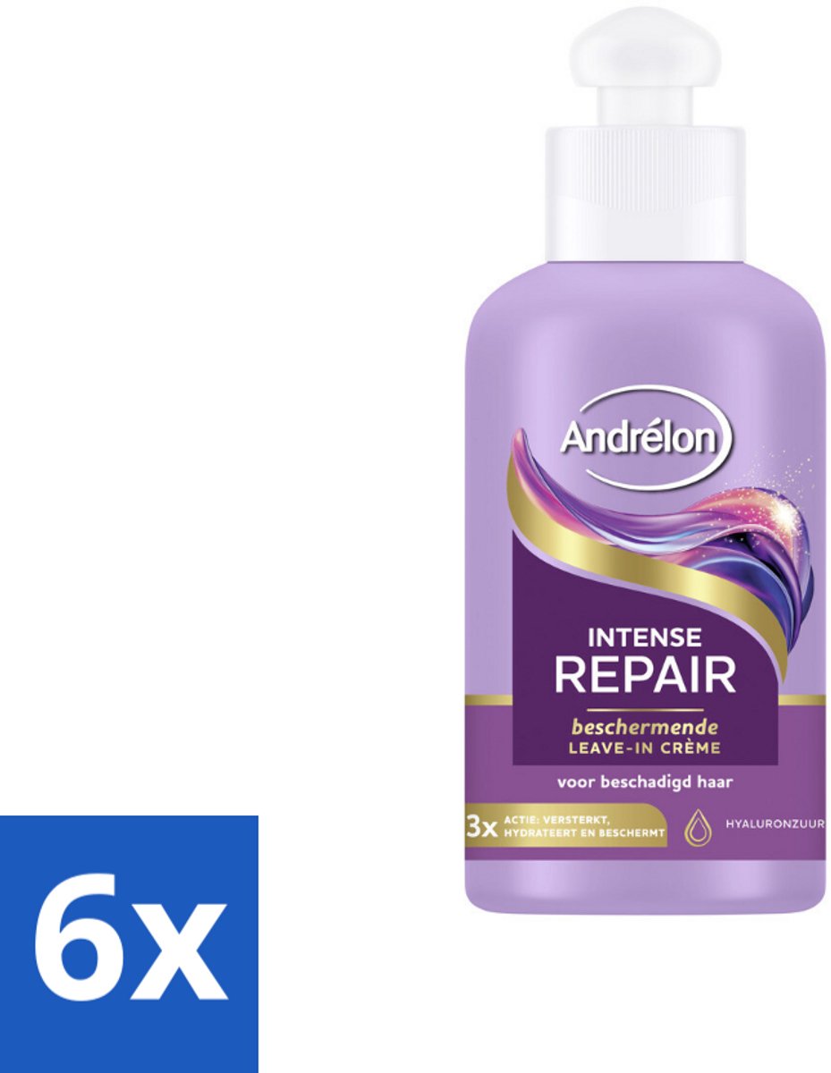 6 x Andrélon – Leave-In Crème – Intense Repair – 200 ml - Haarverzorging - Droog Haar - Beschadigd Haar - Hyaluronzuur - Leave-in Crème