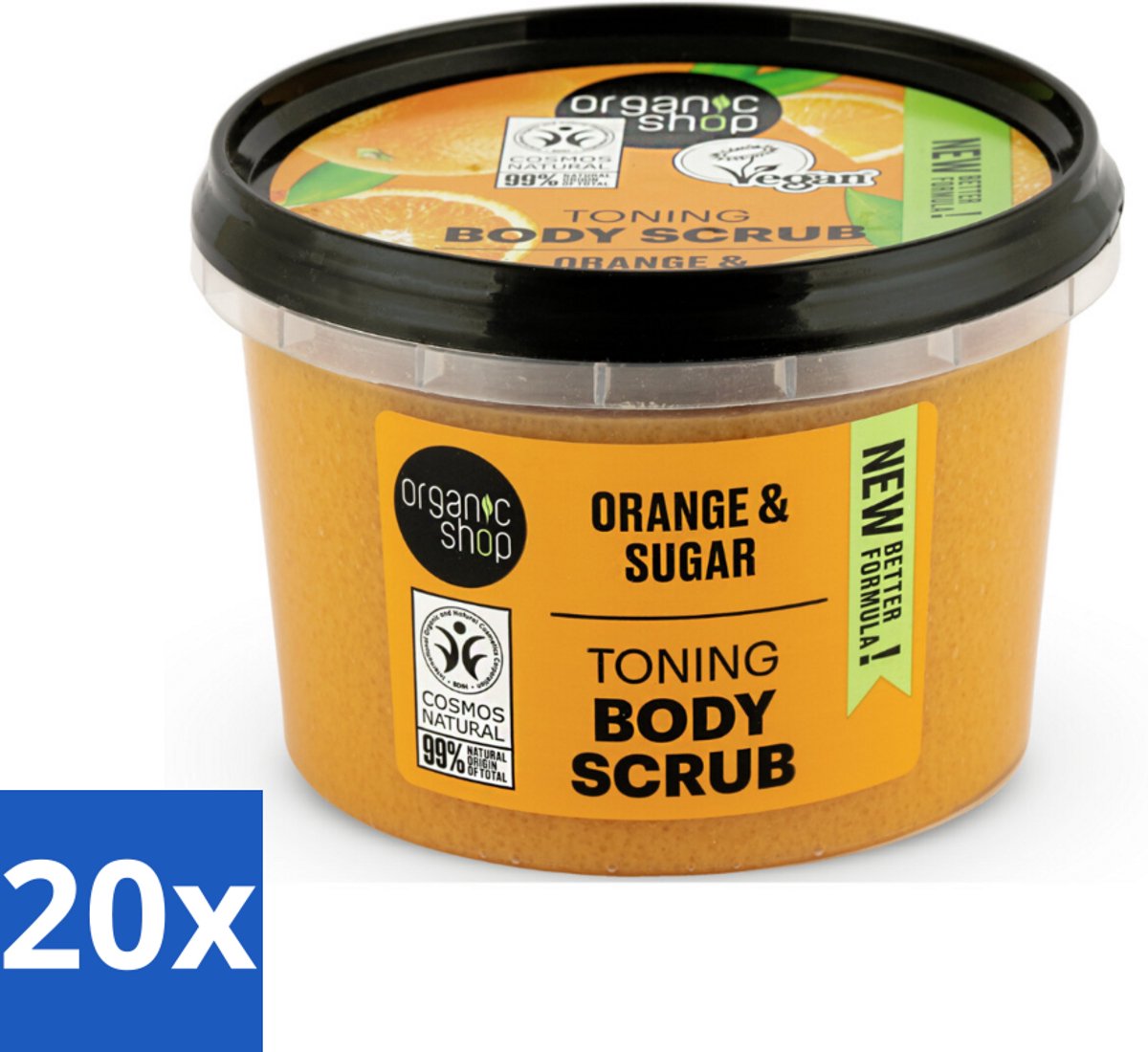20 x Organic Shop - Body Scrub Orange - Verzorgend en Geurend - 250 ml - Voordeelverpakking - 20 stuks