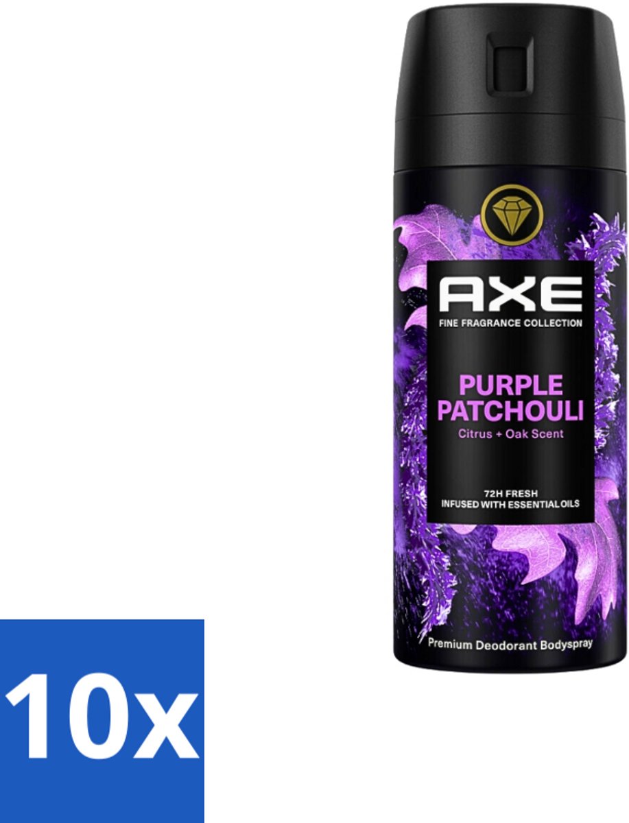 10 x AXE - Deodorant Spray - Purple Patchouli - Verfrissend - Kruidige Geur - 150 ml - Deodorant Spray - AXE Purple Patchouli - Frisheid - Kruidige Geur - Citrus