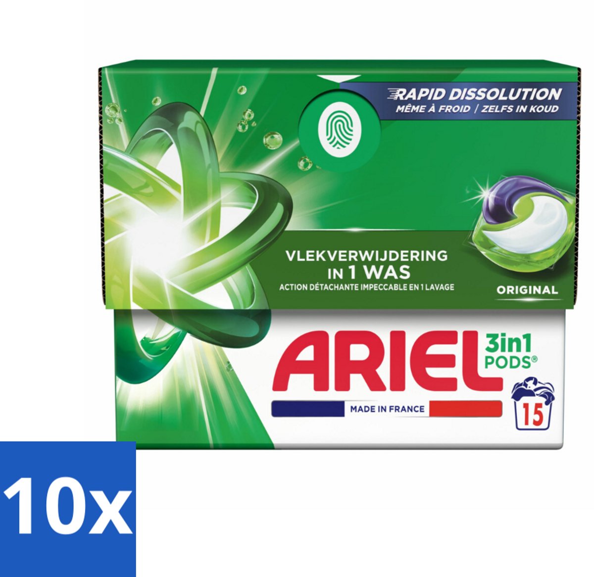 10 x Ariel - 3in1 Wasmiddel Pods - Original - 15 Pods - Ariel 3in1 Pods - Wasmiddel Pod - Krachtige Was - Vlekverwijdering - Frisheid Wasmiddel