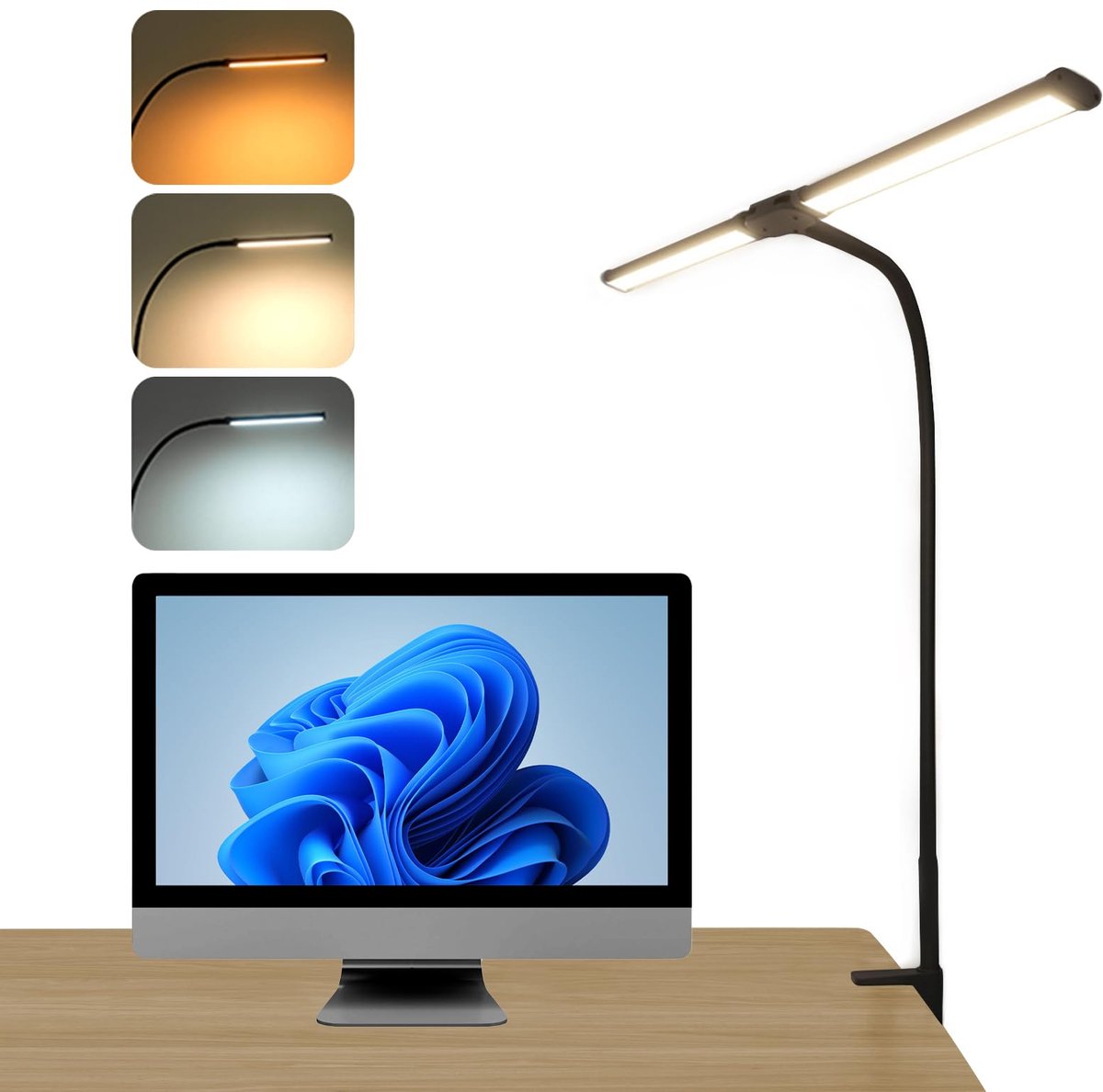 LED-bureaulamp klembaar - oogvriendelijke daglichtlamp - 3 kleuren en 10 helderheidsniveaus - perfect voor lezers - ShopVlot