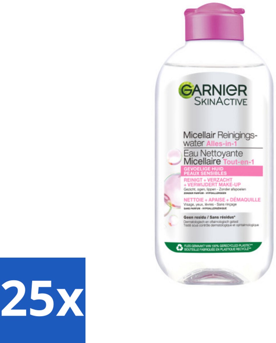 25 x Garnier - SkinActive - Micellair Water - Gevoelige Huid - Gezichtsreiniger - 200 ml - Gevoelige Huid - Gezichtsreiniger - Micellair Water - Make-up Verwijderen - Huid Reinigen