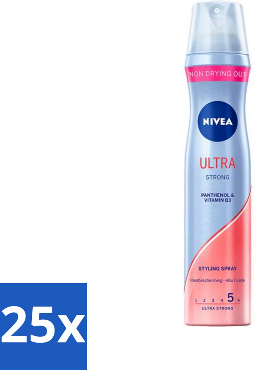 25 x Nivea - Haarspray - Ultra Strong - 250 ml - Haarspray - Haarspray Ultra Strong - Haarspray 250 Ml - Haarspray 24 Uur - Haarspray Met Macadamiaolie