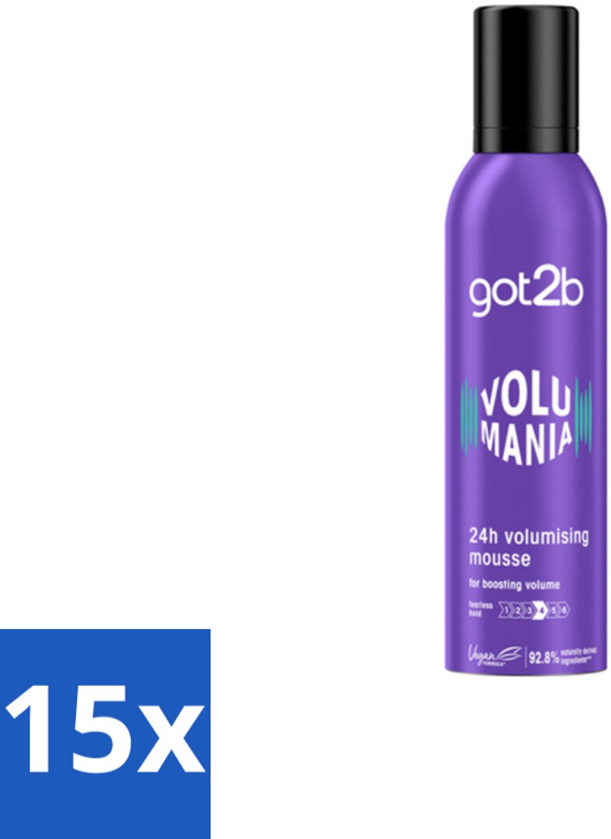 15 x Got2B - Volumemousse - Volumania 24H - 250 ml - Haar Volume - Volumemousse - 24 Uur Hold - Vegan Haarproduct - Natuurlijke Formule