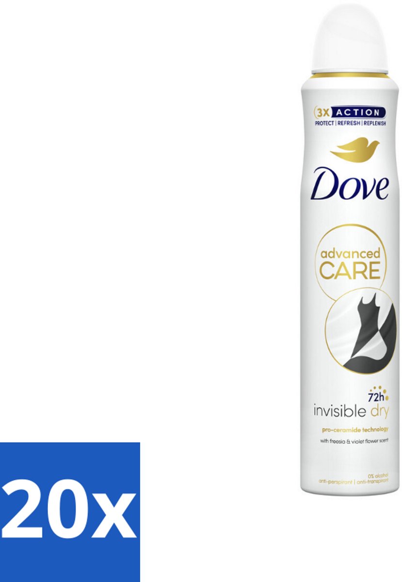 20 x Dove Deodorant Spray - Invisible Dry - 200 ml - Dove Deodorant Spray - Anti-transpirant - Zweetvermindering - Onzichtbare Bescherming - Geur