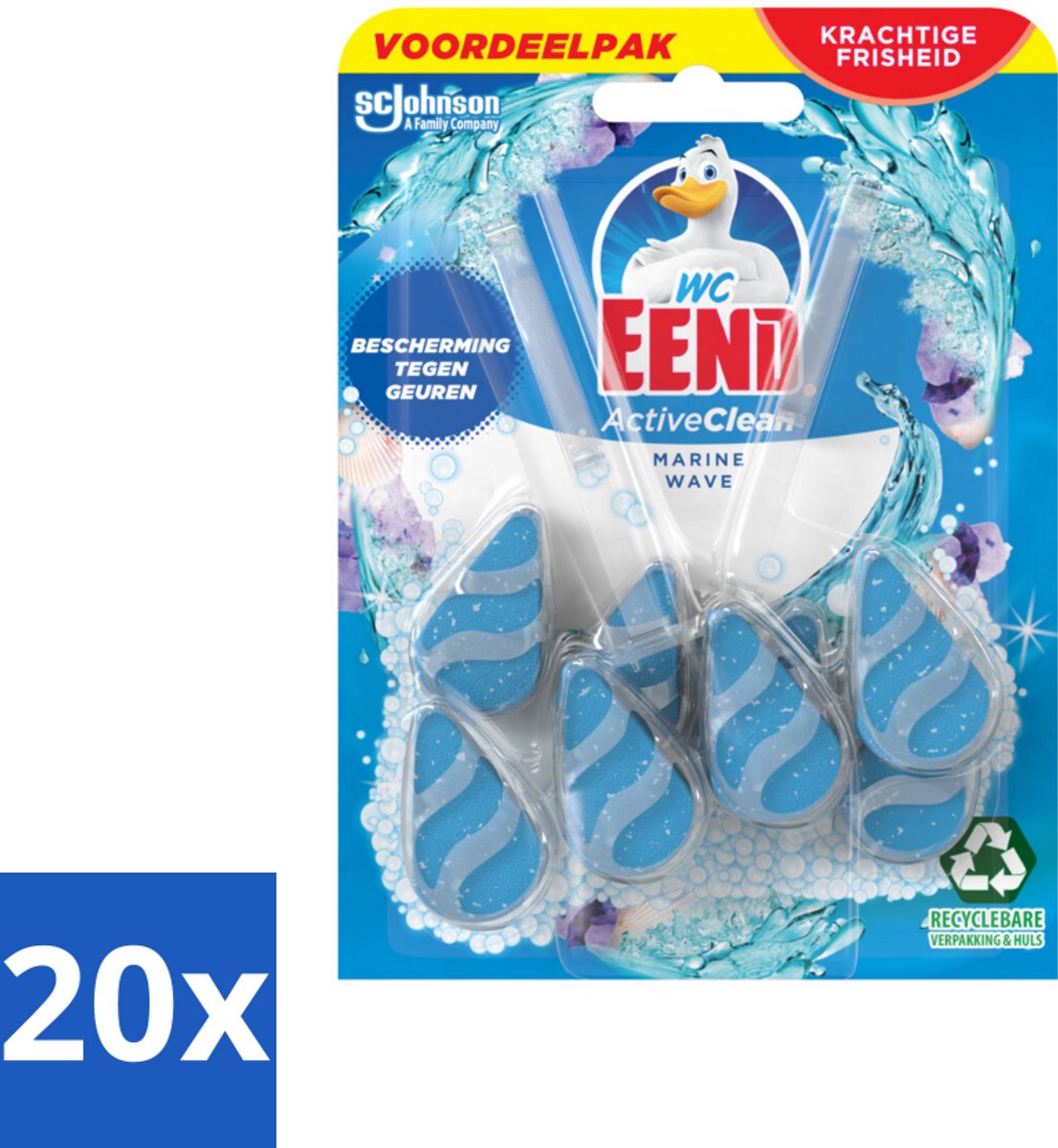 20 x WC Eend - Active Clean Marine - Toiletblok Duopack - Meer Schuim & Frisheid - 2 Toiletblokken - Toiletblok - Reiniging - Schuim - Frisheid - Kalkaanslag