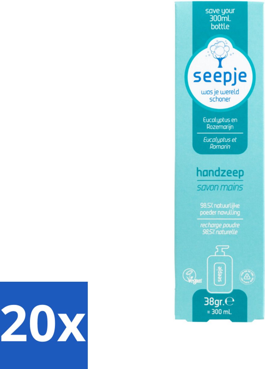 20 x Seepje - Handzeep - Natuurlijke Geur & Verzorging - Eucalyptus en Rozemarijn - Navulverpakking - 34 g - Handzeep Navulverpakking - Natuurlijke Handzeep - Eucalyptus En Rozemarijn - Duurzame Handzeep - Zero Plastic Inside