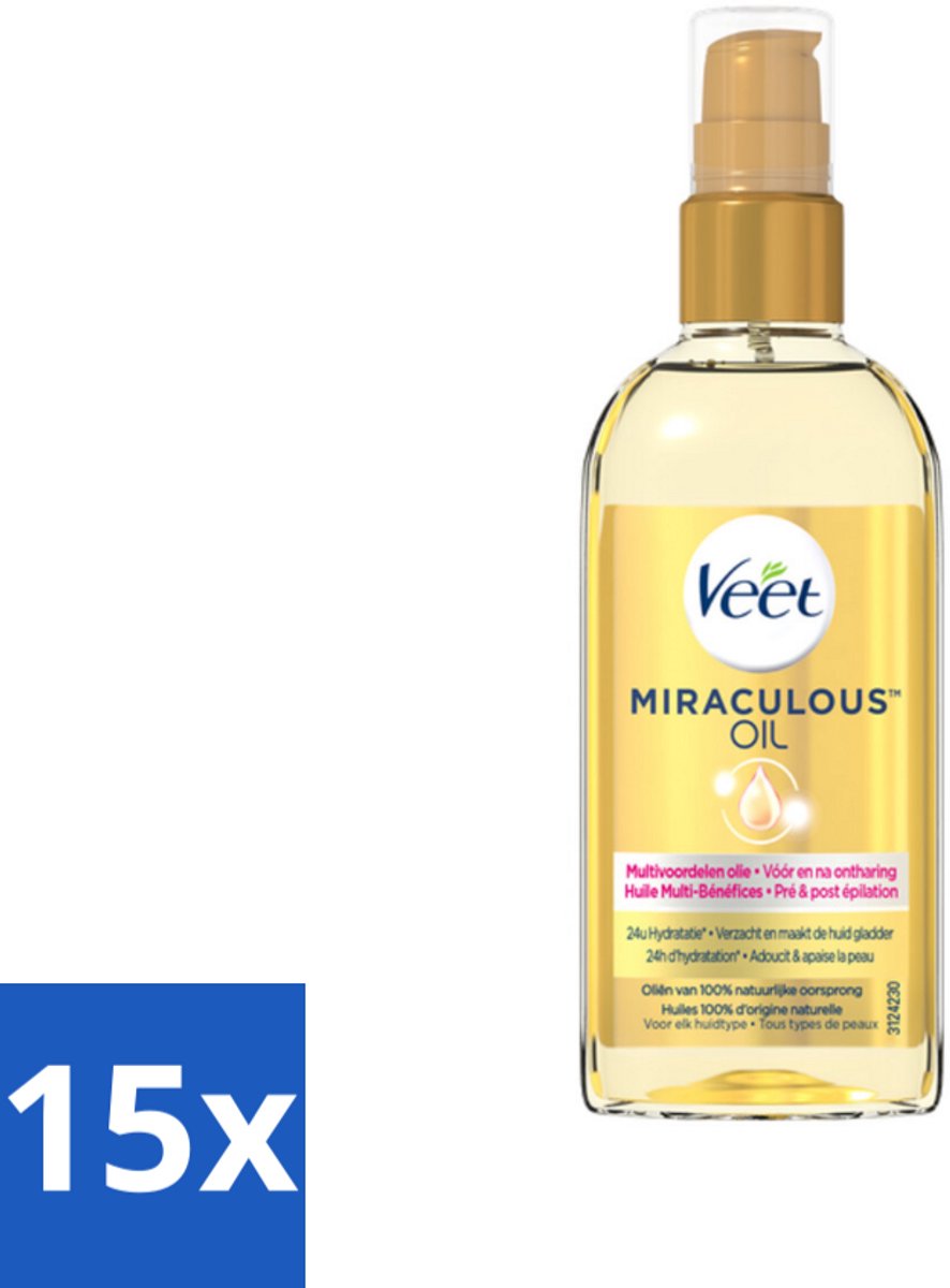 15 x Veet - Aftercare - Natuurlijke Voedende Olie - Voor & Na Ontharing - 100 ml - Voedende Olie Voor Ontharing - Ontharing Voor En Na - Huid Verzorging - Natuurlijke Voedende Olie - Scheerhulpmiddel