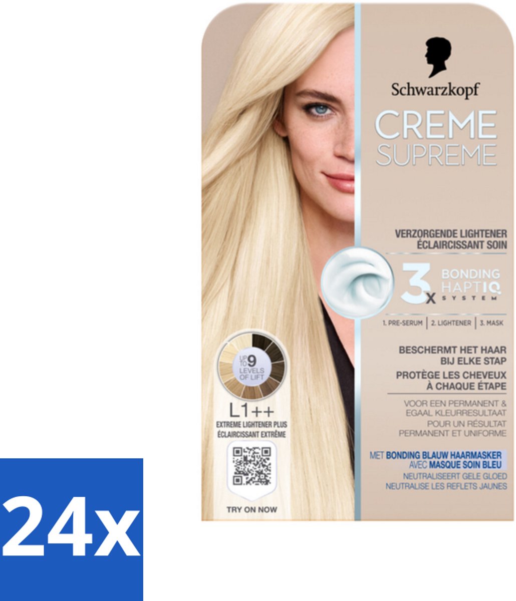 24 x Schwarzkopf - Haarkleuring - Creme Supreme L1++ - Extreme Lightener Plus - 245g - Blondeerbehandeling - Permanente Haarkleuring - Blond Haar - Haarkleur - Haarkleuring
