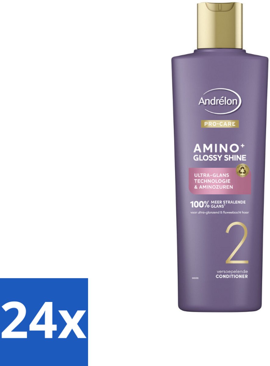 24 x Andrélon – Conditioner – Pro Care Amino+ Glossy Shine – 250 ml - Haar Glans - Aminozuren - Zijdezacht Haar - Spiegelachtige Glans - Zachter Haar