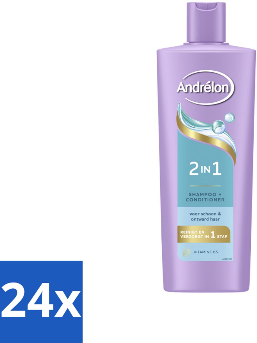 24 x Andrélon – Shampoo 2-in-1 – Iedere Dag – 400 ml - Haar Verzorgen - Haar Reinigen - Shampoo En Conditioner - Vitamine B5 - 2-in-1 Shampoo