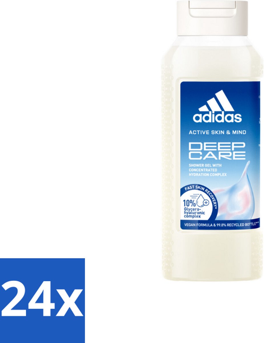 24 x Adidas – Douchegel – Active Skin & Mind Deep Care – 250 ml - Hydratatie Na Sport - Huid Verzorging - Douchegel - Actieve Huid - Vegan Douchegel