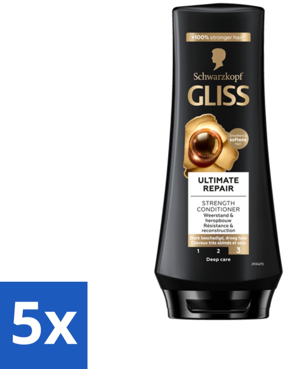 5 x Gliss - Hair Repair - Conditioner voor Ultiem Herstel van Beschadigd Haar - 200 ml - Haar Herstel - Keratine Serum - Beschadigd Haar - Droog Haar - Haar Heropbouw