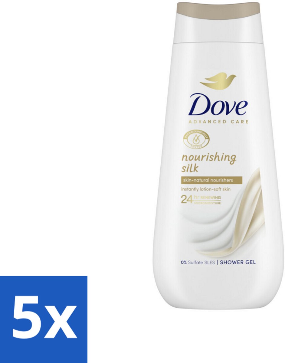 5 x Dove Douchecrème - Nourishing Silk - 225 ml - Douche Crème - Droge Huid - Hydratatie - Zijdezachte Huid - Micro Moisture