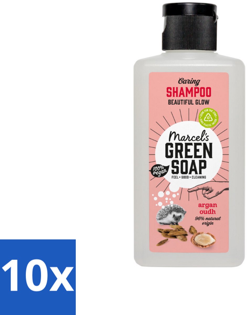 10 x Marcel's Green Soap - Shampoo - Caring Argan & Oudh - Milde verzorging - 100 ml - Shampoo Argan & Oudh - Milde Verzorging Haar - Hydraterende Shampoo - Vegan Shampoo - Biologisch Afbreekbaar Shampoo