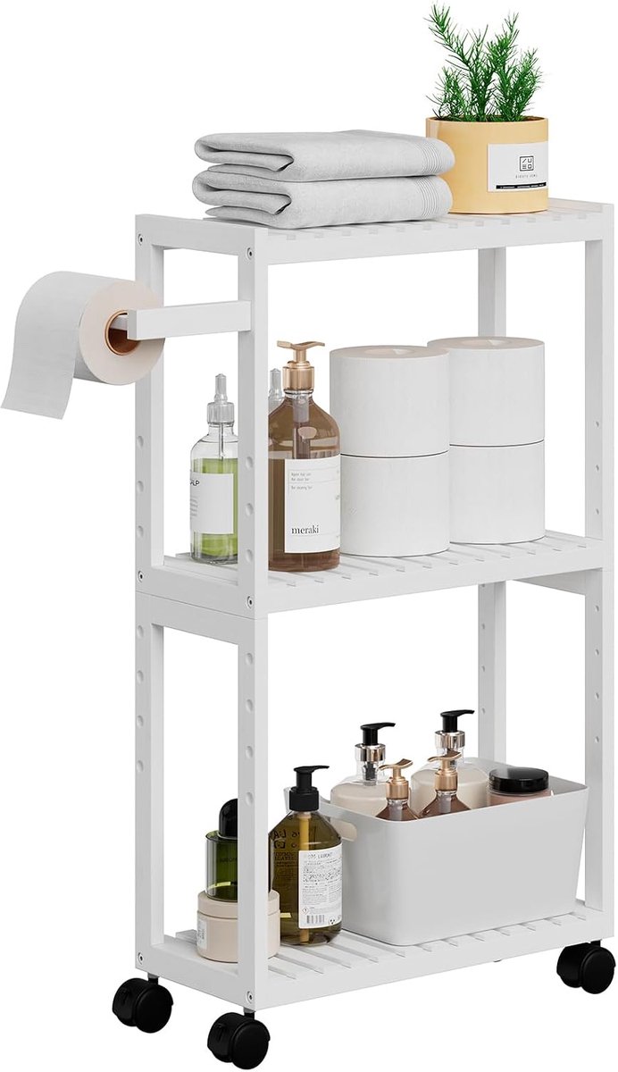 Toiletpapierhouder 3 lagen - bamboe - vrijstaand - perfect voor smalle ruimtes - ShopVlot