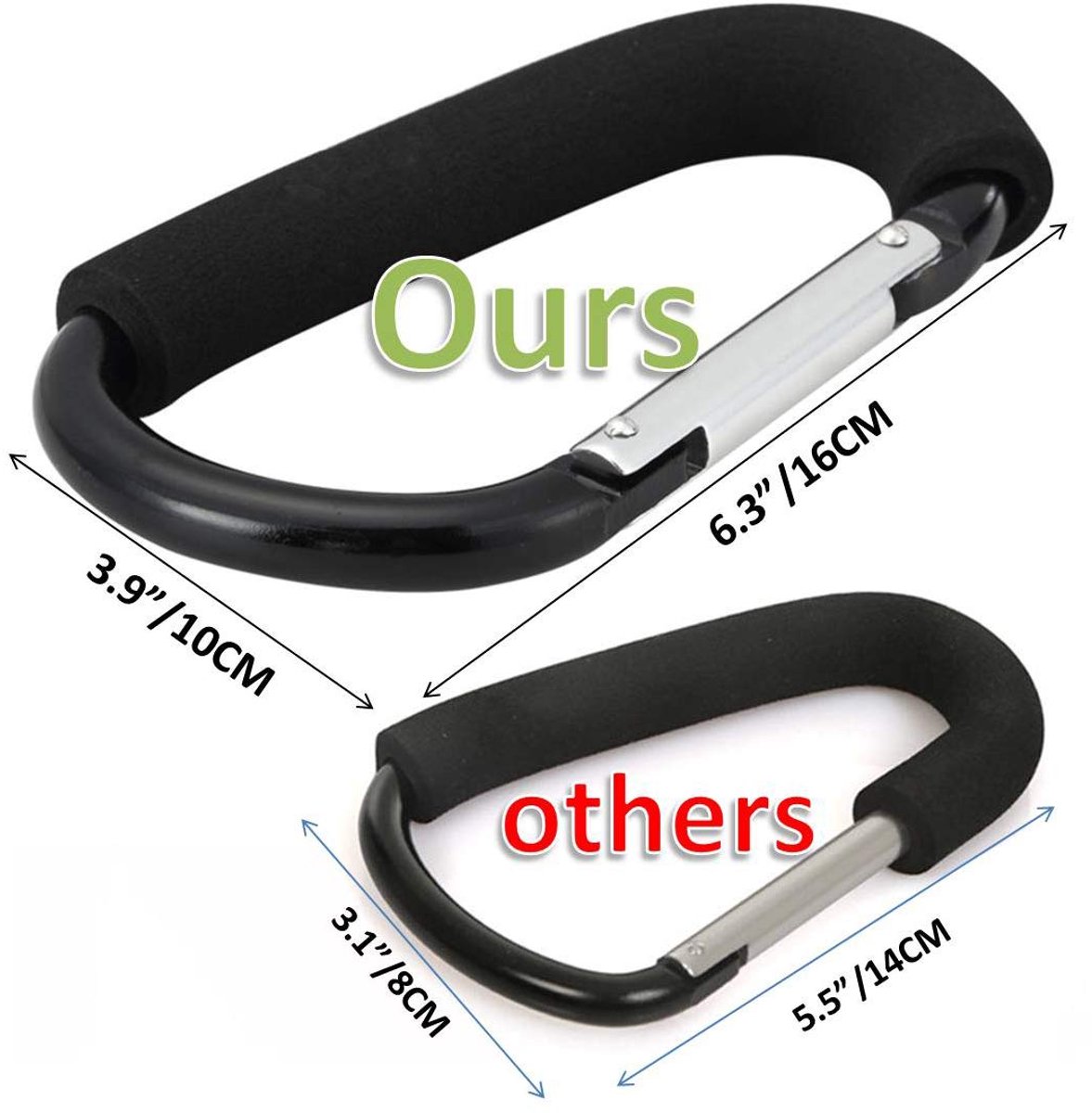Buggy clips 6.3 inch - zwarte haken - voor kinderwagen of wandelwagen - veilig winkelen - ShopVlot